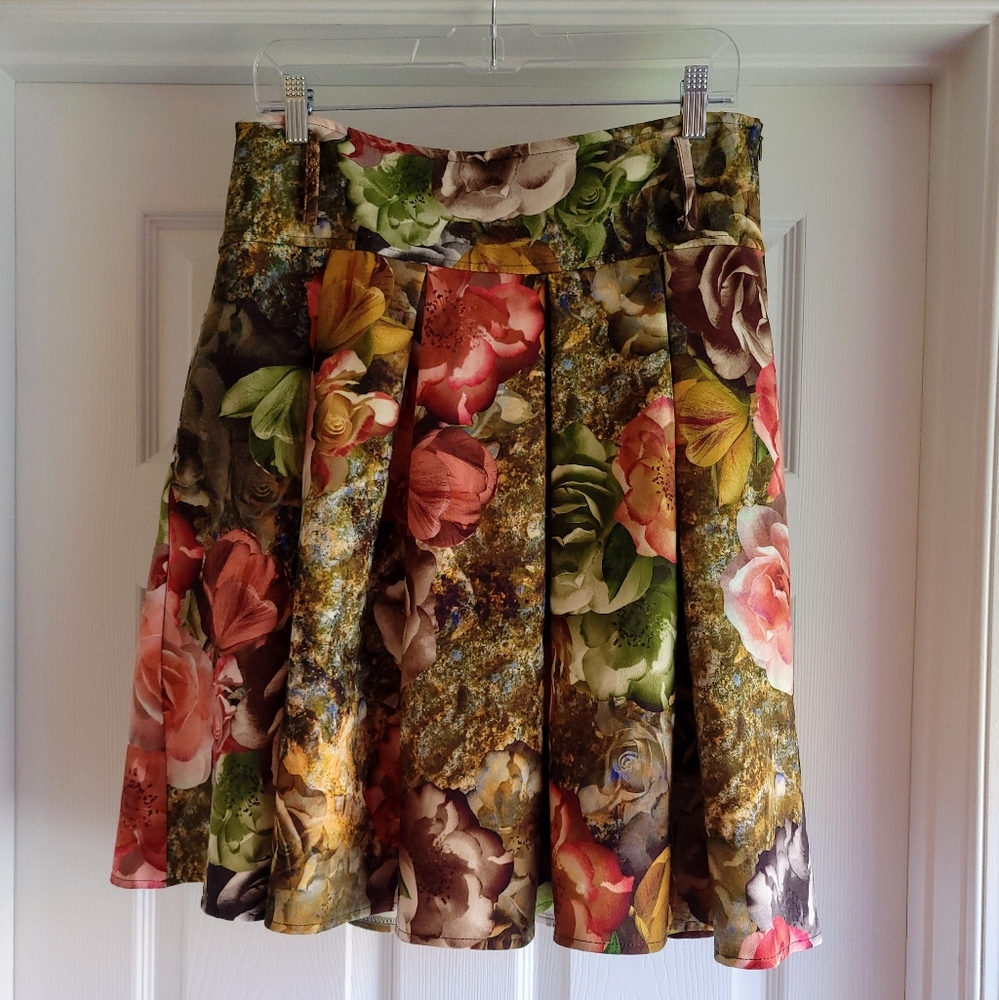 floral print‎ pleated skirt with pockets cotton blend european size 42